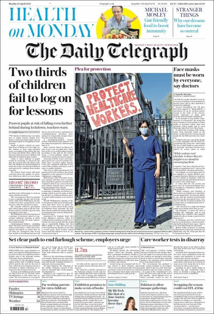 Portada de Daily Telegraph (Reino Unido)