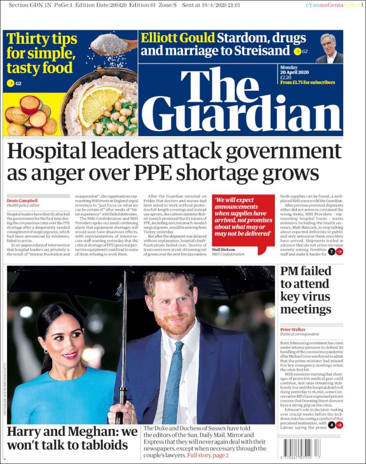 Portada de The Guardian (Reino Unido)