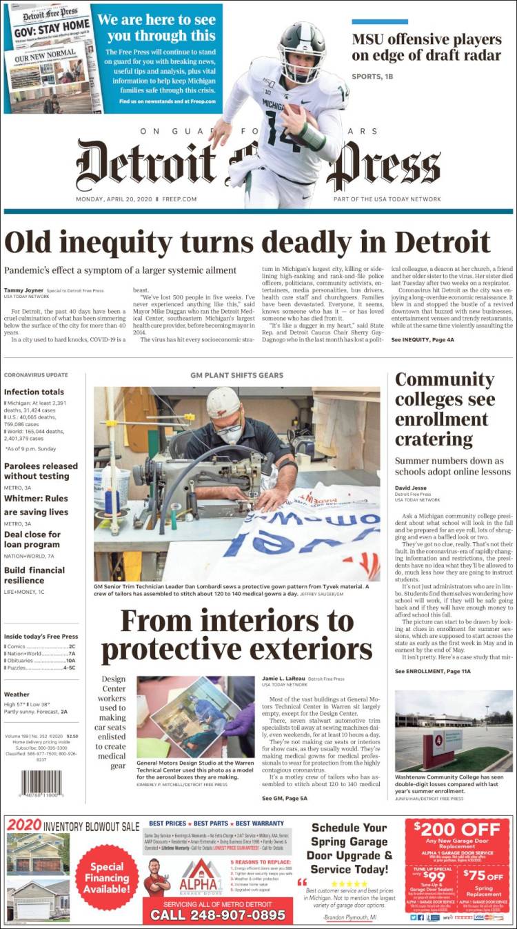 Portada de Detroit Free Press (USA)