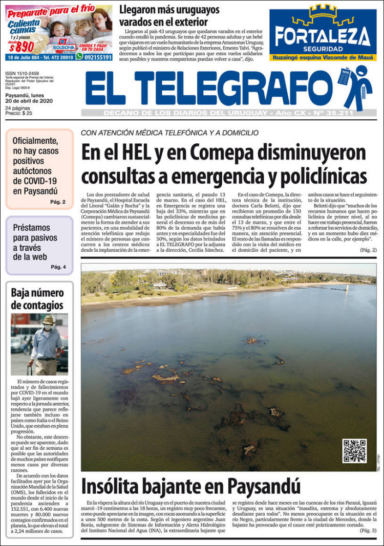 Portada de El Telégrafo (Uruguay)