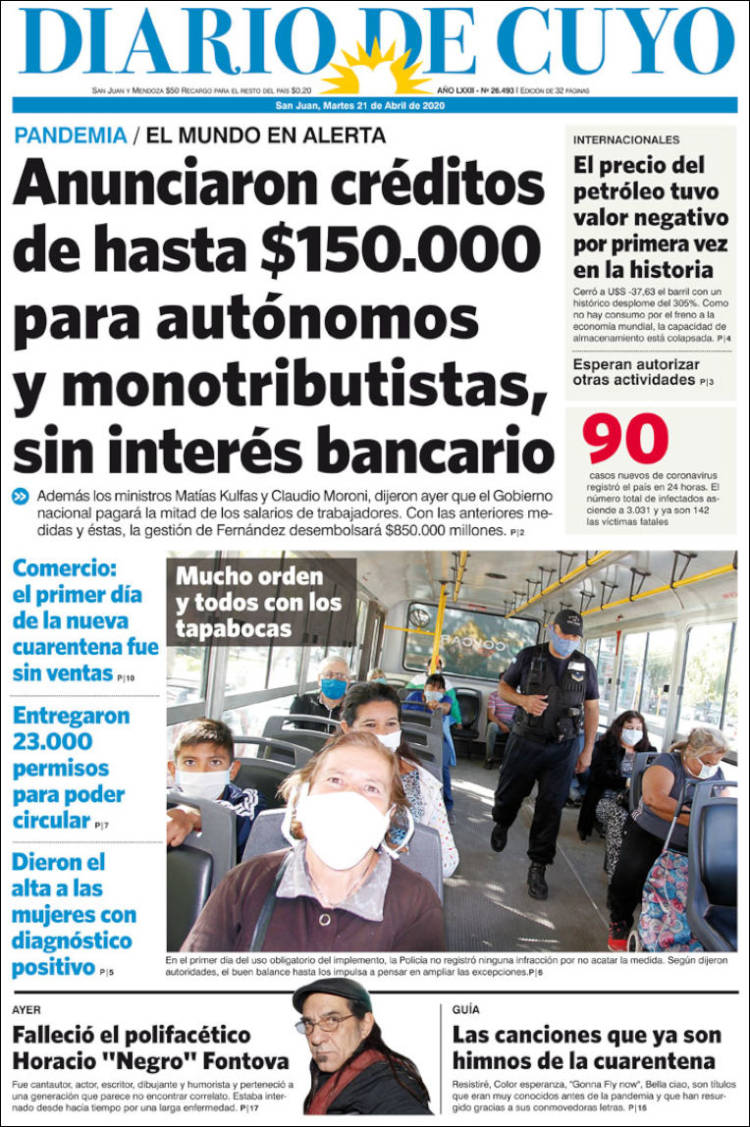Portada de Diario de Cuyo (Argentina)