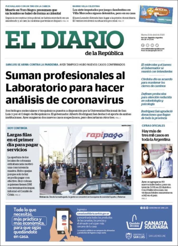 Portada de Diario de la República (Argentina)