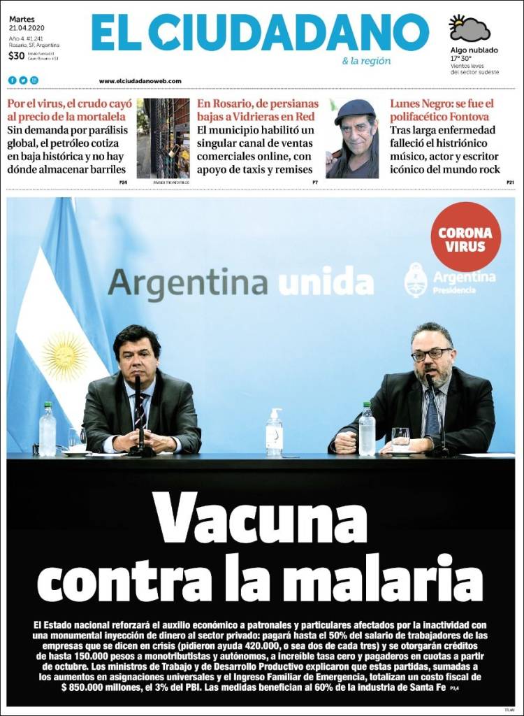 Portada de Diario El Ciudadano (Argentina)