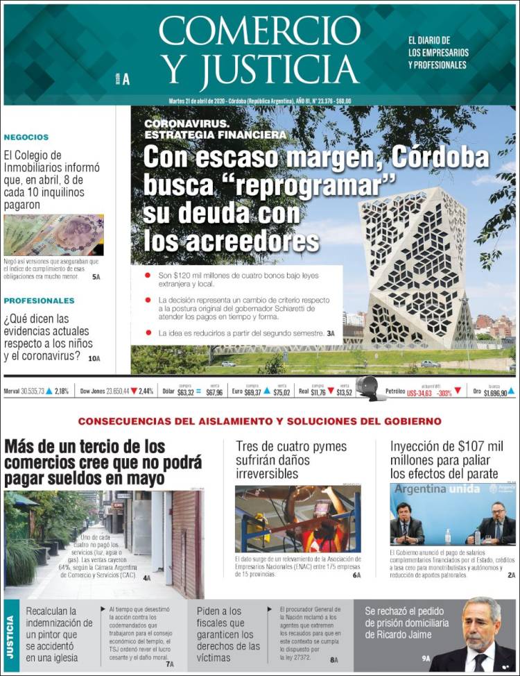 Portada de Comercio y Justicia (Argentina)