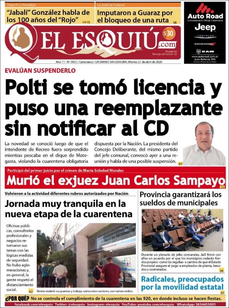 Portada de El Esquiu (Argentina)