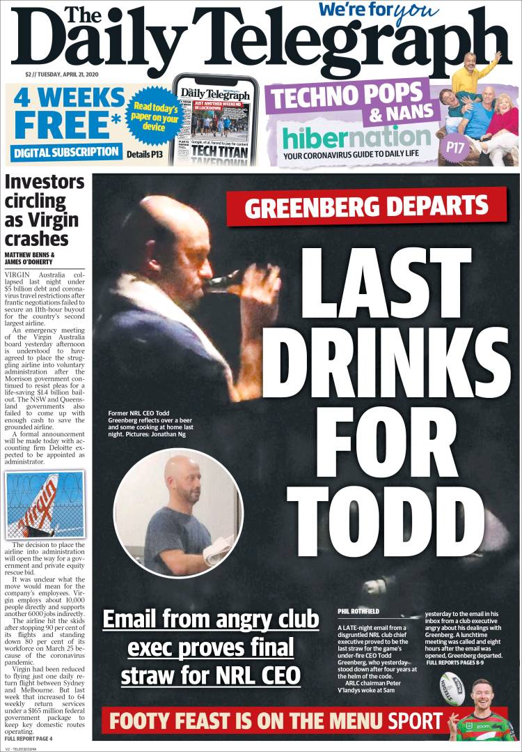 Portada de The Daily Telegraph (Australia)