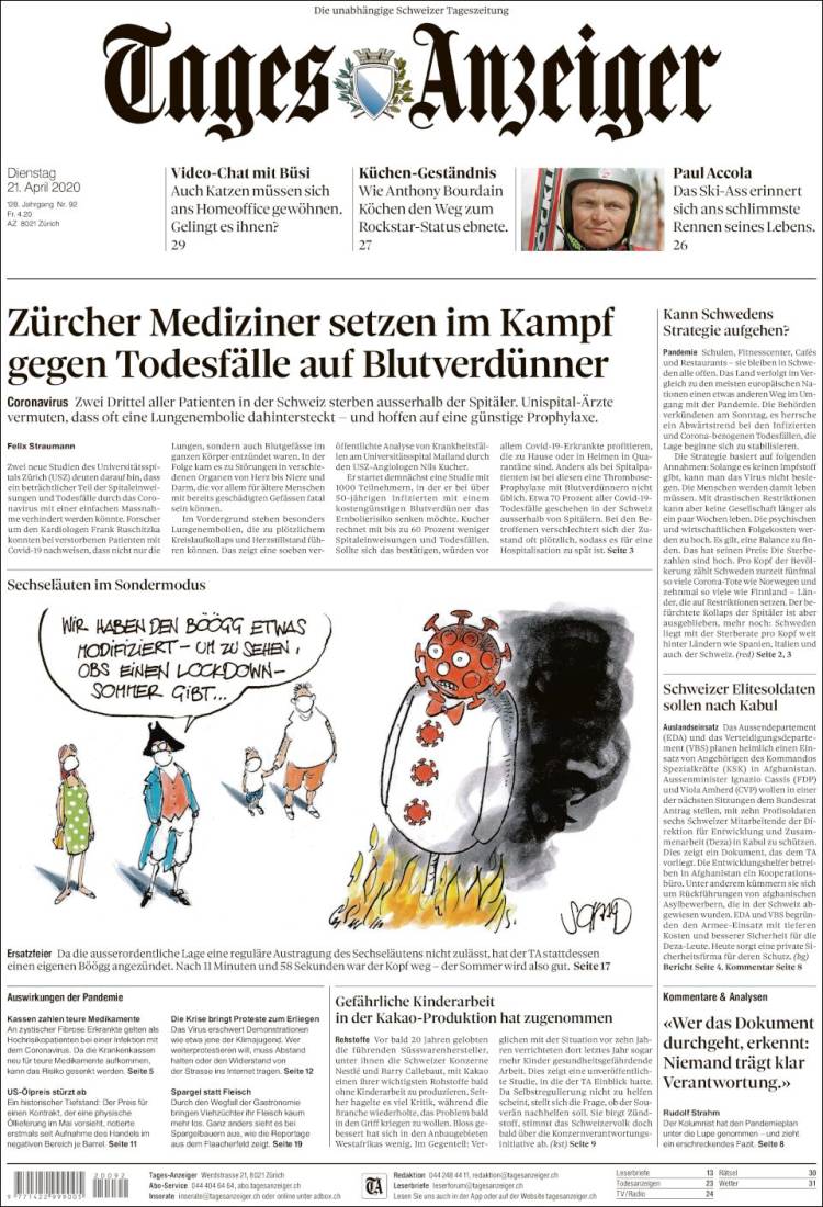 Portada de Tages-Anzeiger (Suiza)