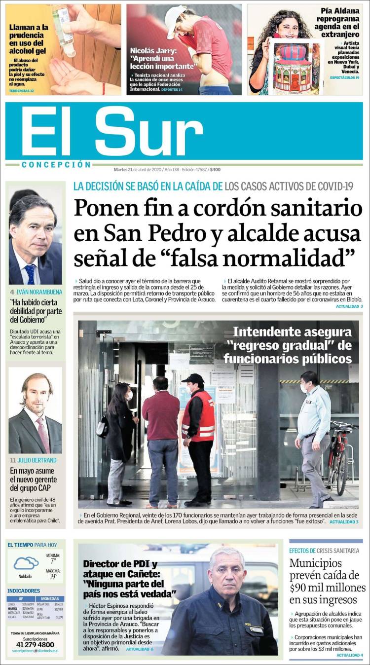 Portada de El Sur (Chile)