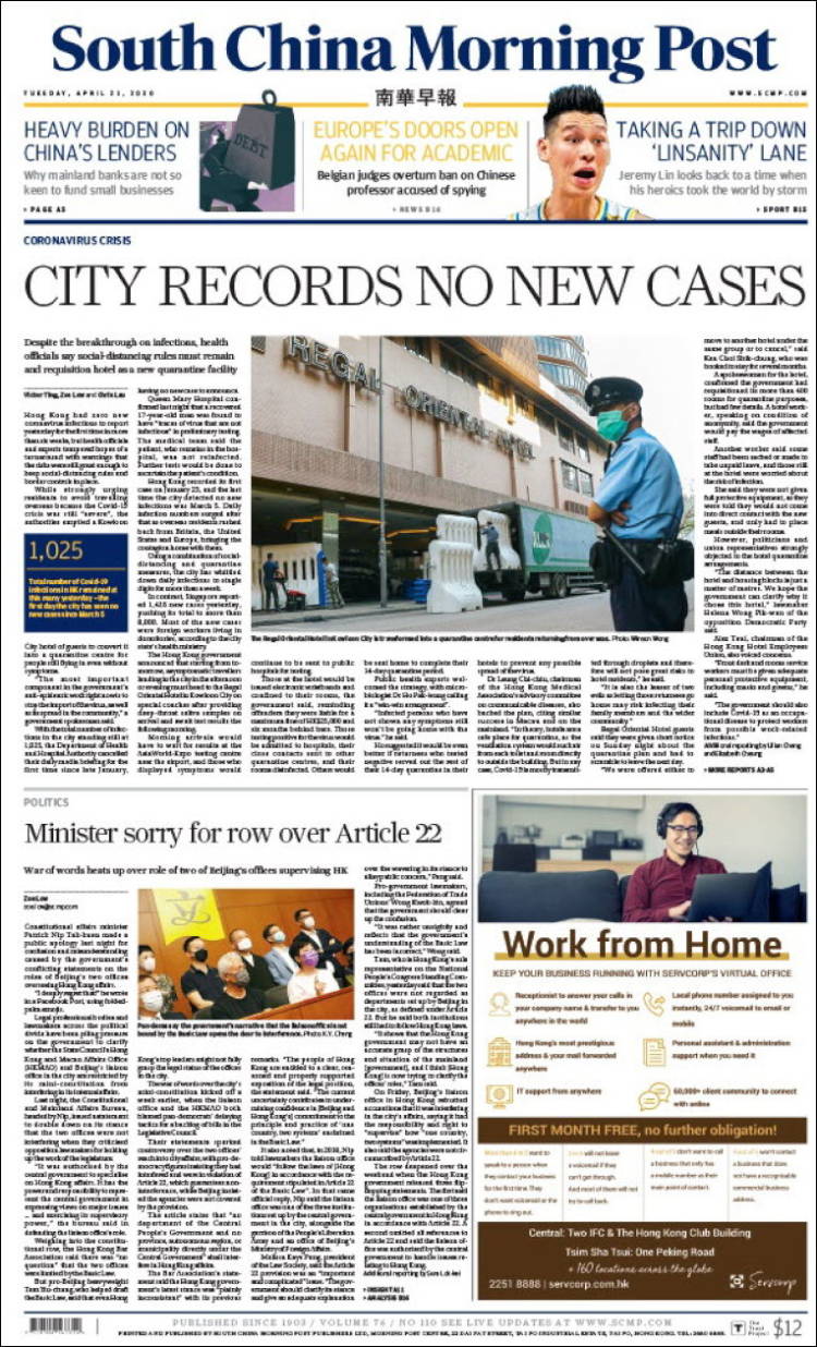 Portada de South China Morning Post (China)