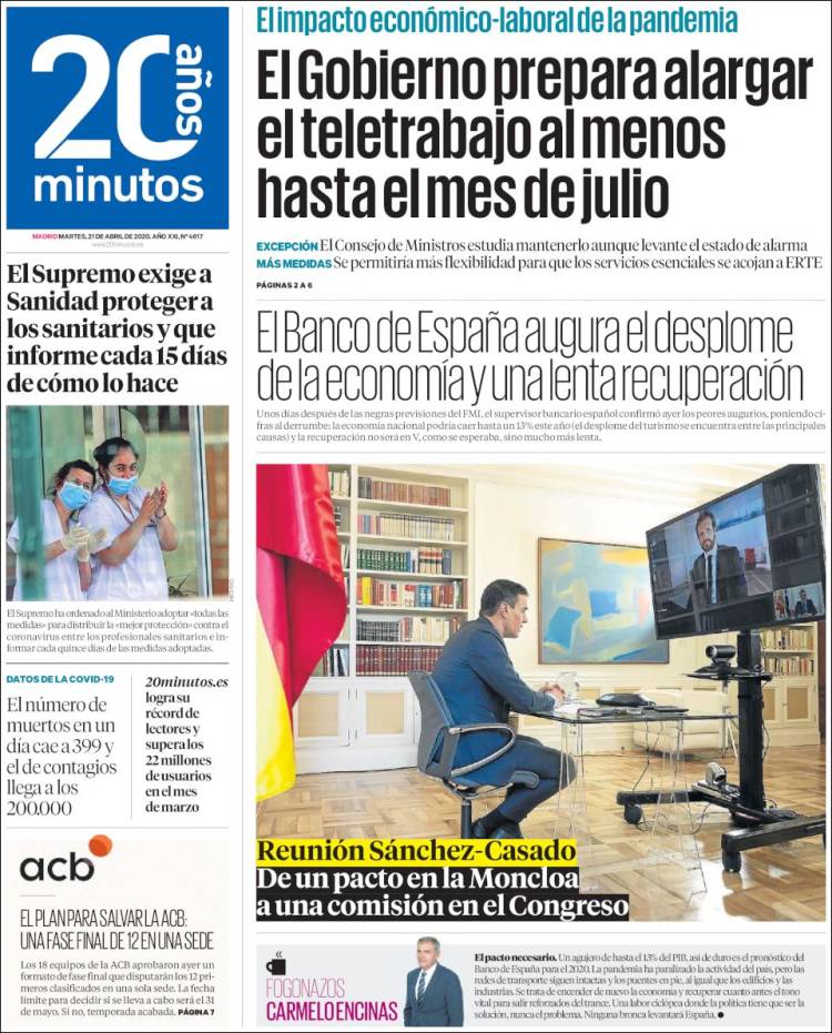 Portada de 20 Minutos - Madrid (España)