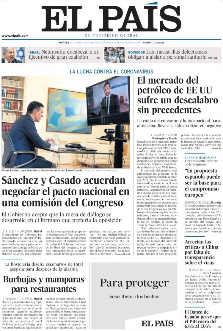 Portada de El País (España)