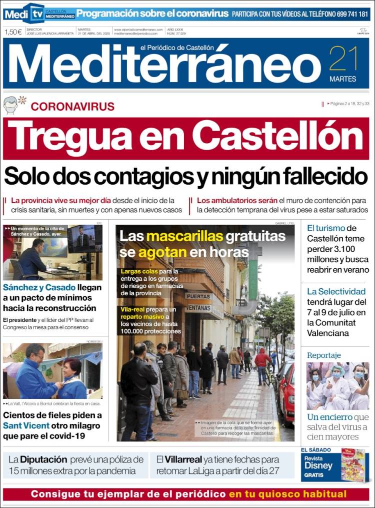 Portada de El Periódico Mediterraneo (España)