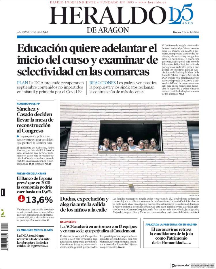 Portada de Heraldo de Aragón (España)