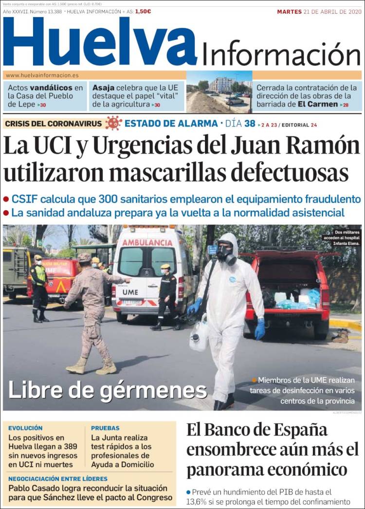 Portada de Huelva Información (España)