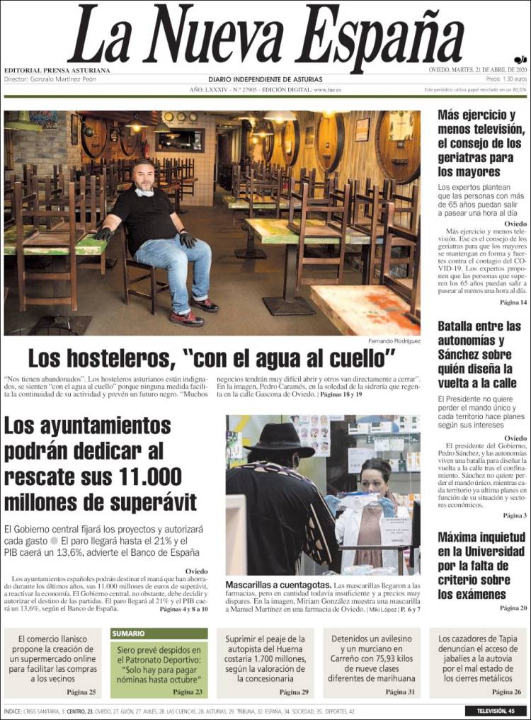Portada de La Nueva España (España)