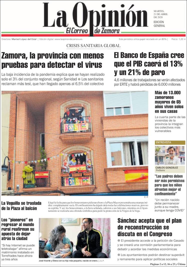Portada de La Opinión - El Correo de Zamora (España)
