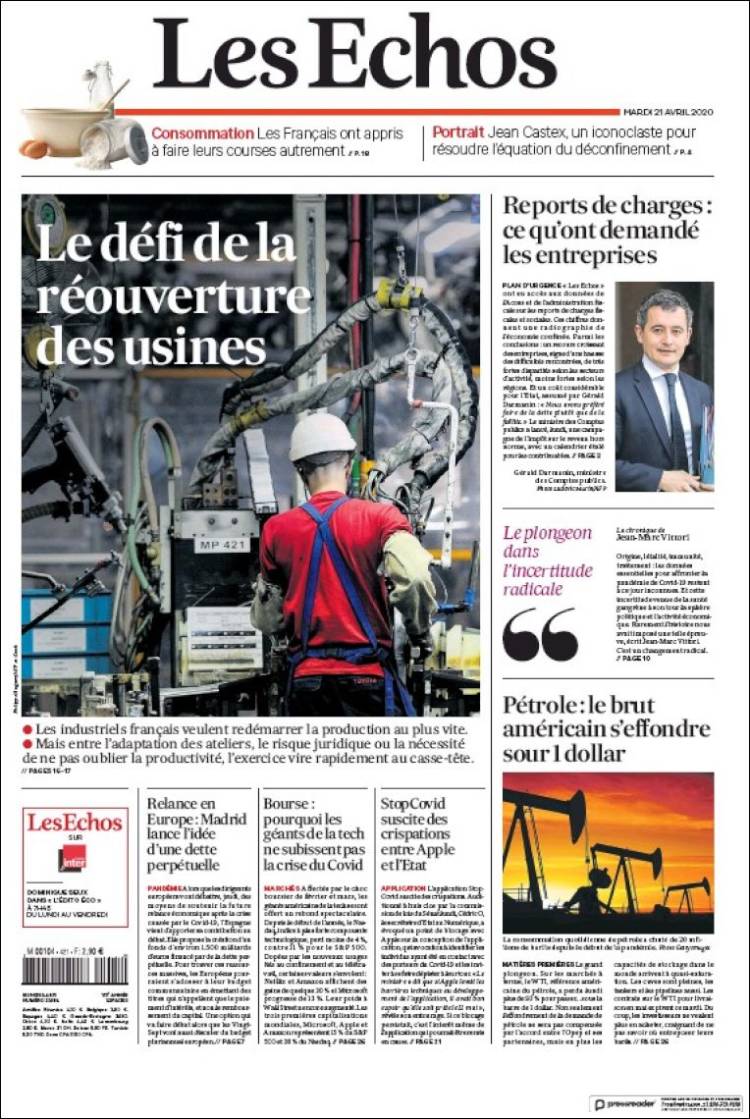 Portada de Les Echos (Francia)