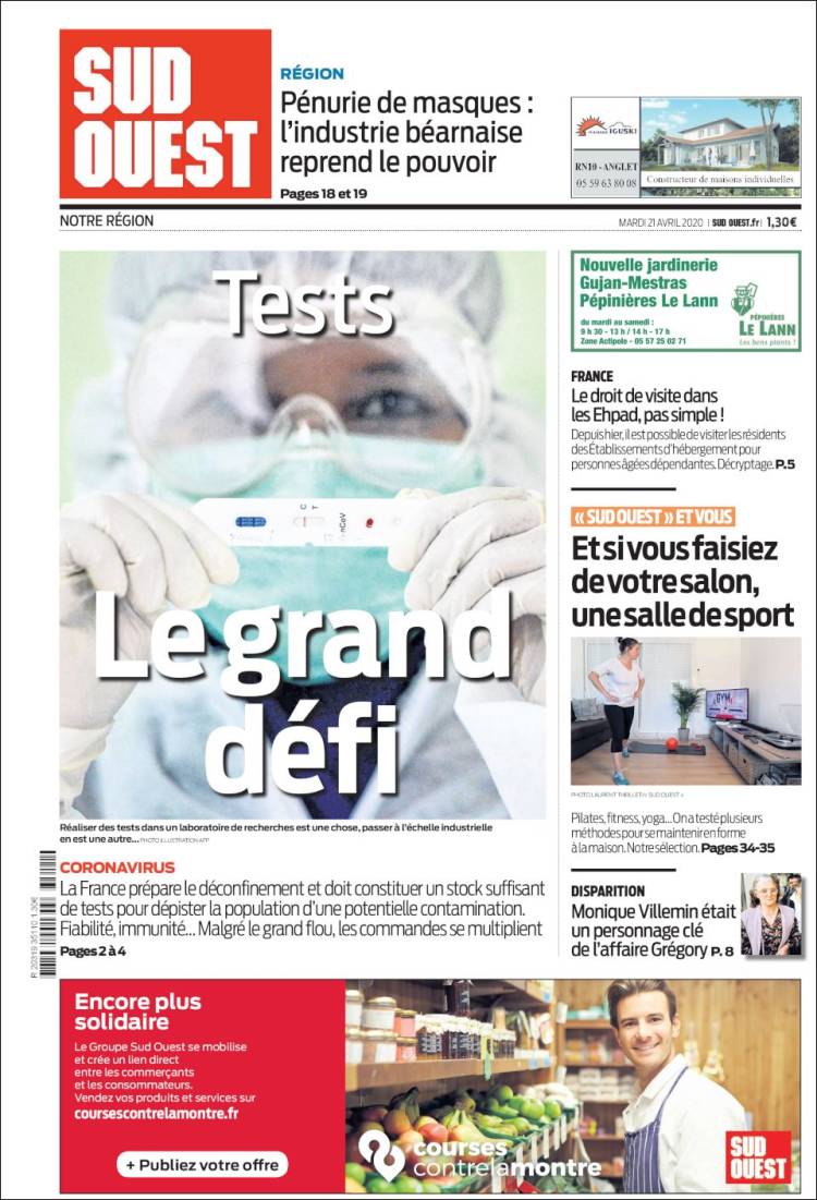 Portada de Sud Ouest (Francia)