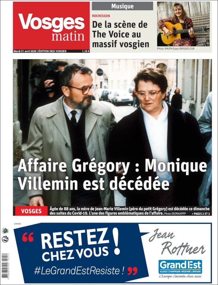 Portada de Vosges Matin (Francia)