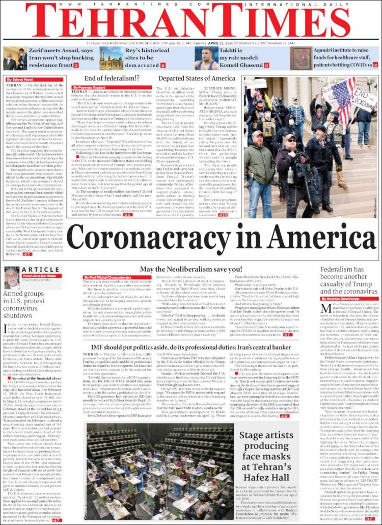 Portada de TehranTimes (Ir&aacute;n)