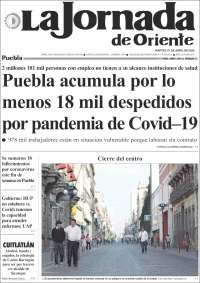 Portada de La Jornada de Oriente - Puebla (México)