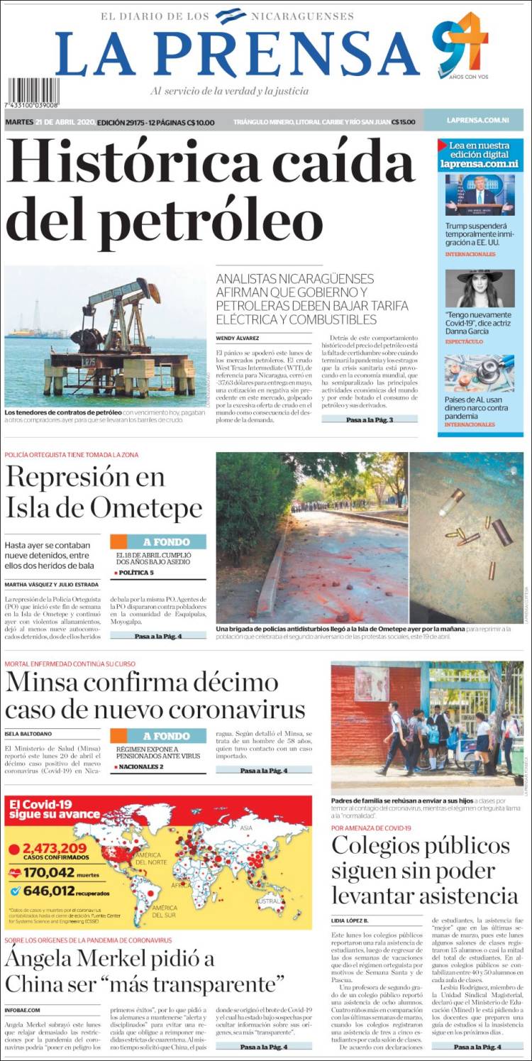 Portada de La Prensa (Nicaragua)