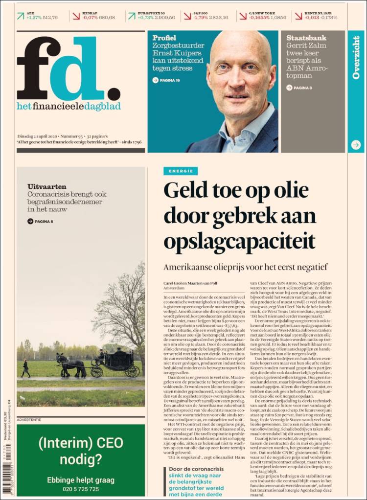 Portada de Het Financieele Dagblad (Pa&iacute;ses Bajos)