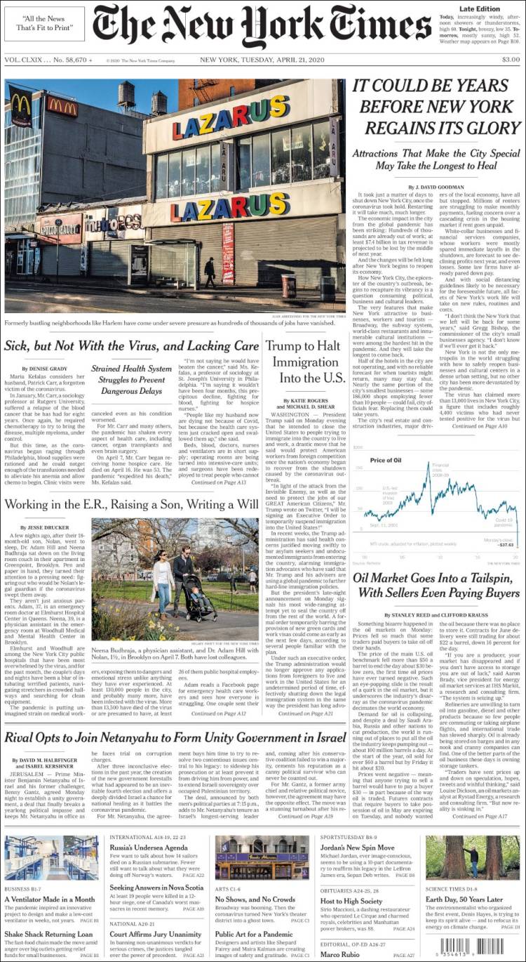 Portada de New York Times (USA)