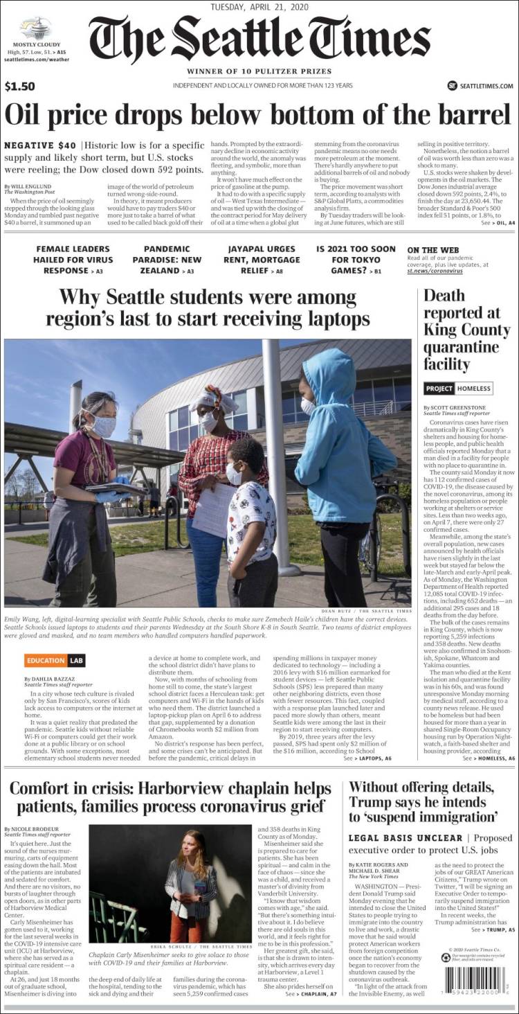 Portada de Seattle Times (USA)