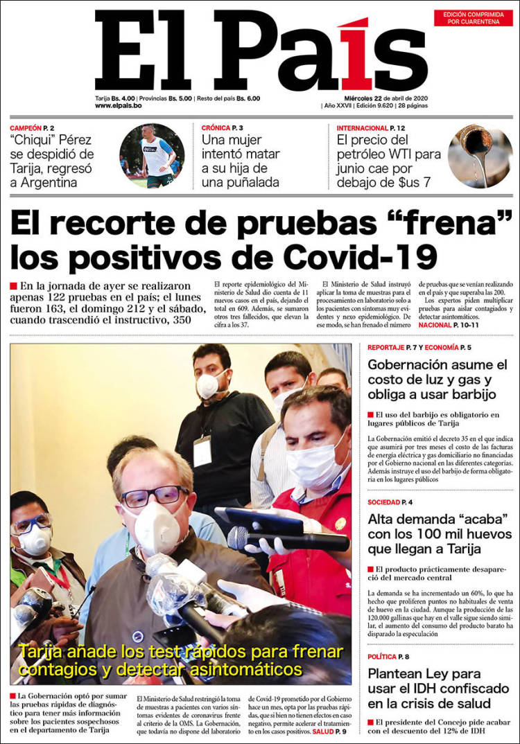 Portada de El País (Bolivia)