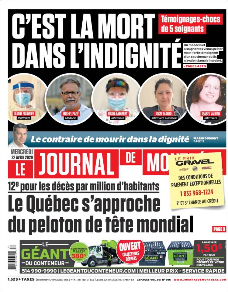 Portada de Le Journal de Montréal (Canadá)