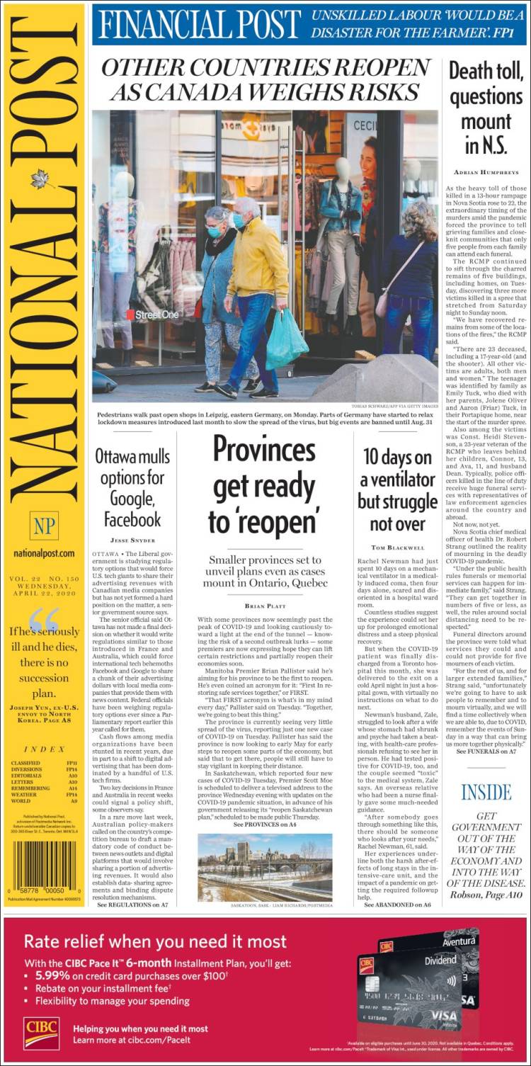 Portada de The National Post (Canadá)