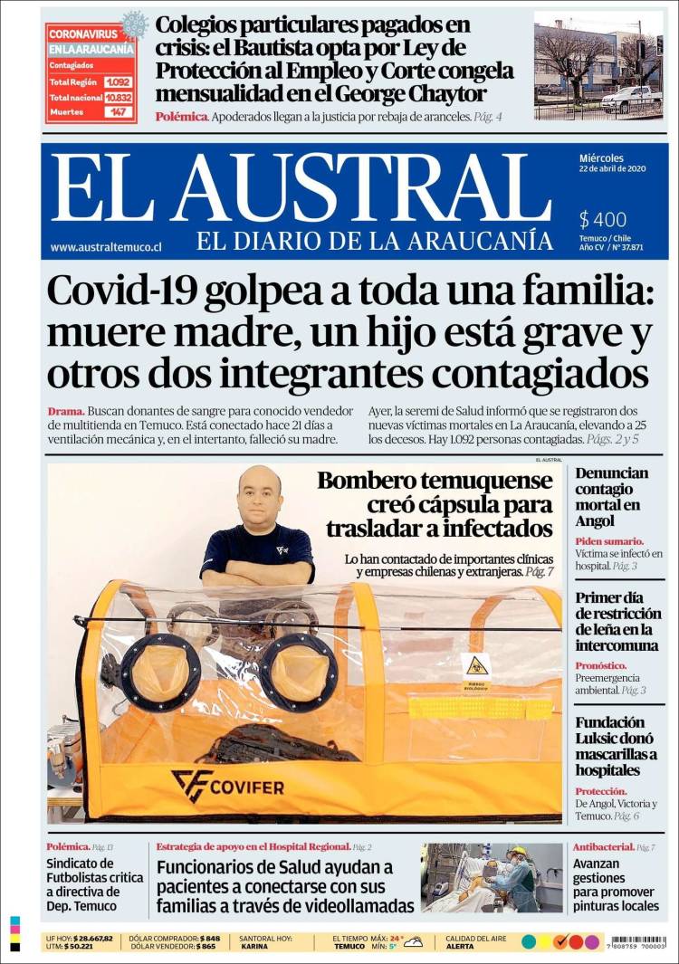 Portada de El Austral de Temuco (Chile)