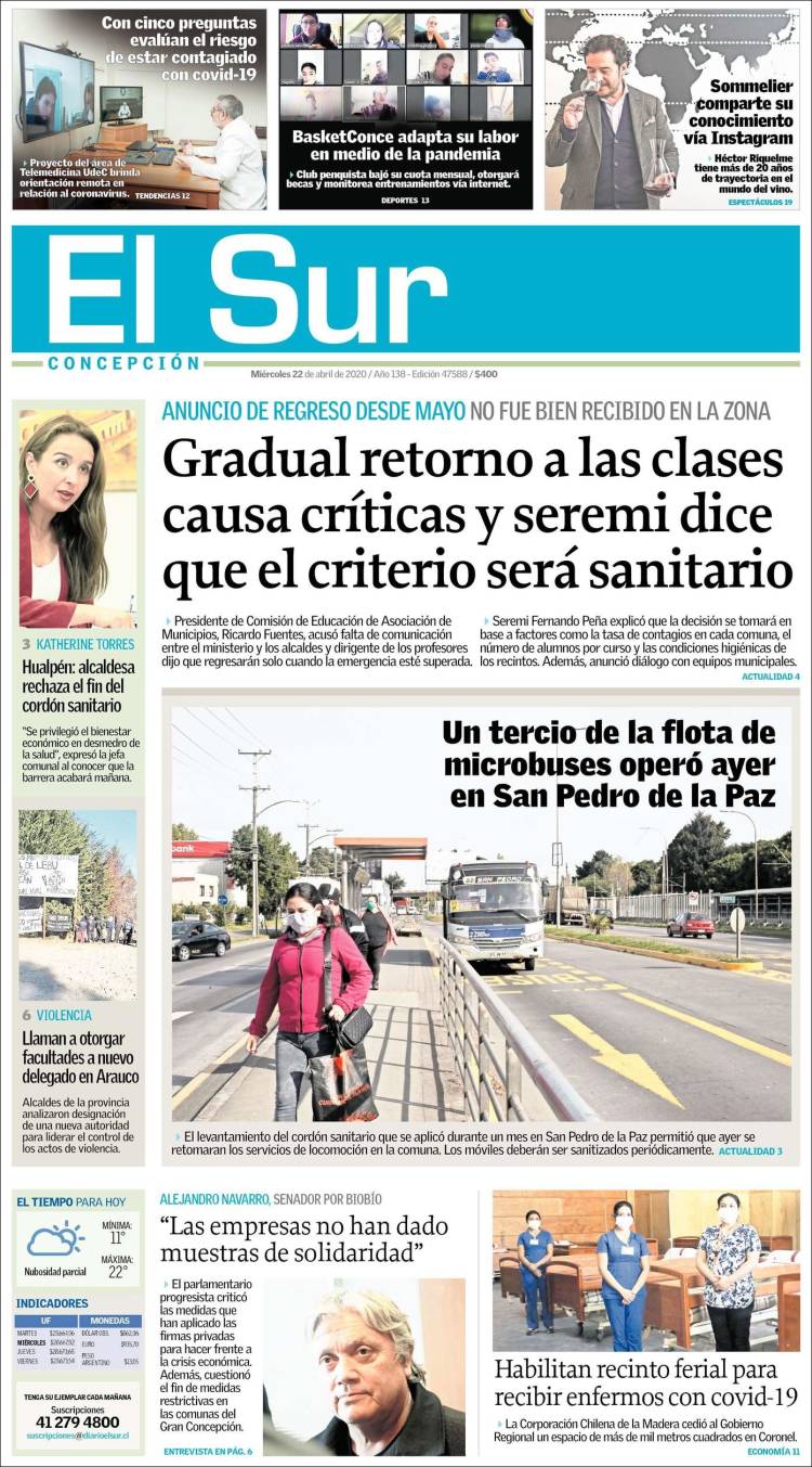 Portada de El Sur (Chile)