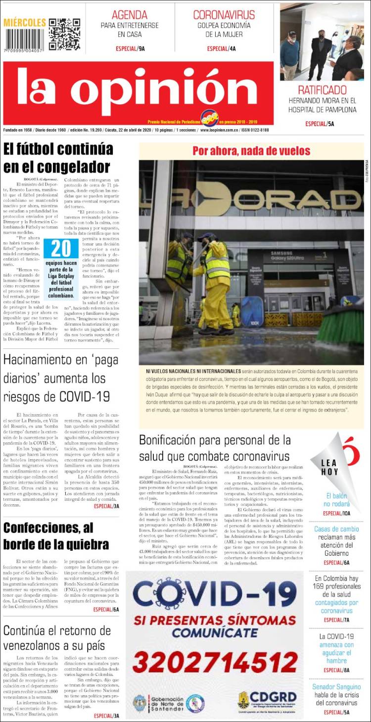 Portada de Diario La Opinion (Colombia)