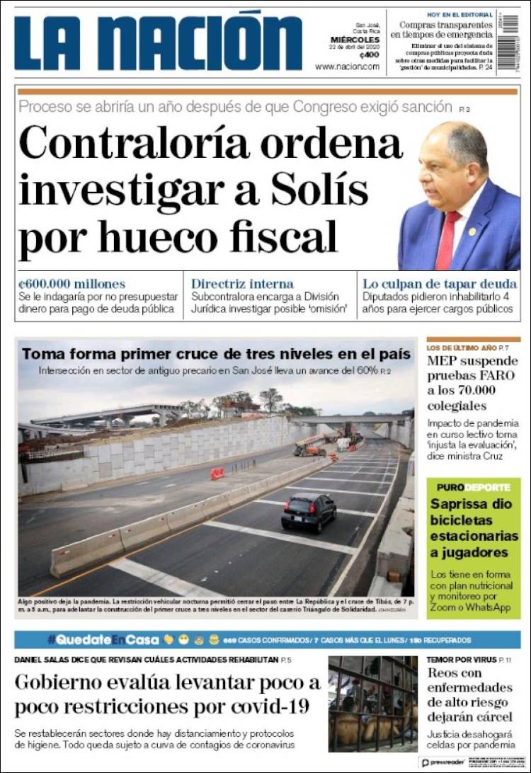 Portada de La Nación - Costa Rica (Costa Rica)