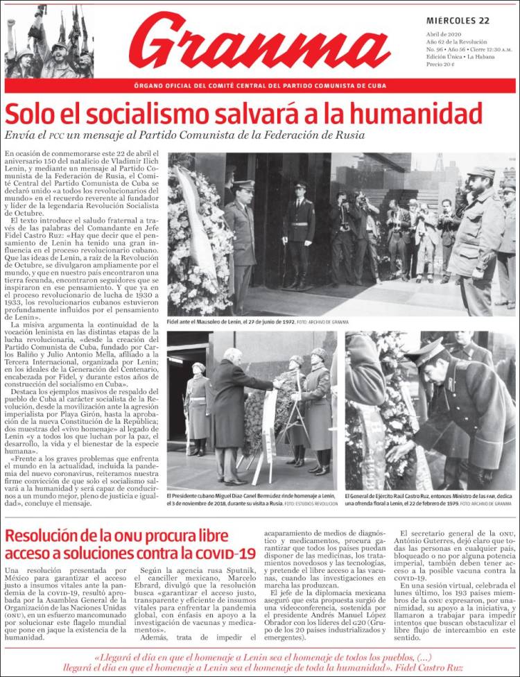 Portada de Granma (Cuba)