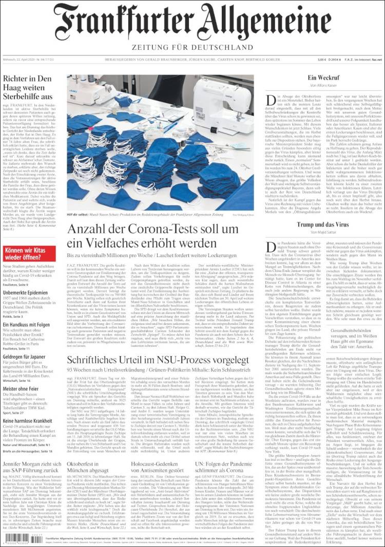 Portada de Frankfurter Allgemeine (Alemania)