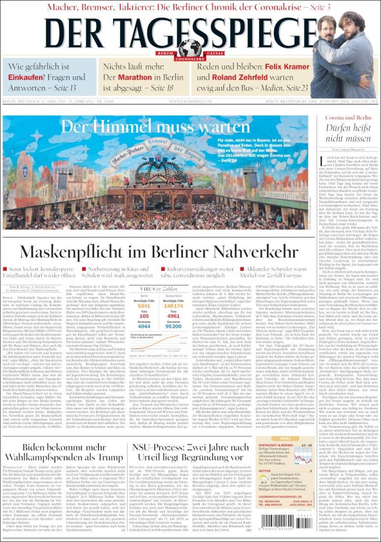 Portada de Der Tagesspiegel (Alemania)