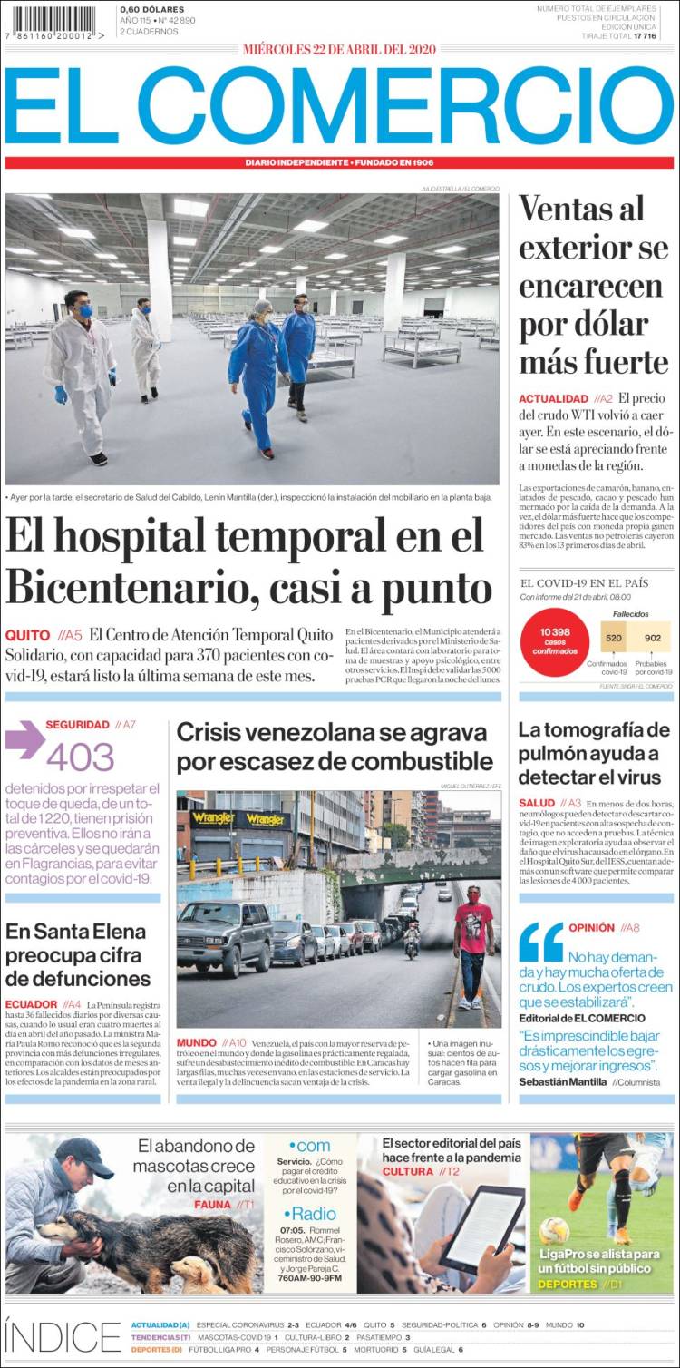 Portada de El Comercio (Ecuador)