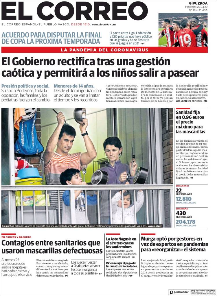 Portada de El Correo - Guipuzcoa (España)
