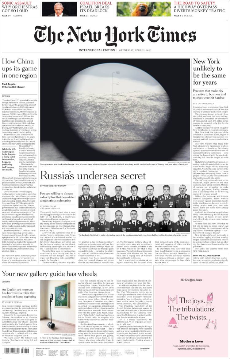 Portada de International New York Times (Europa)