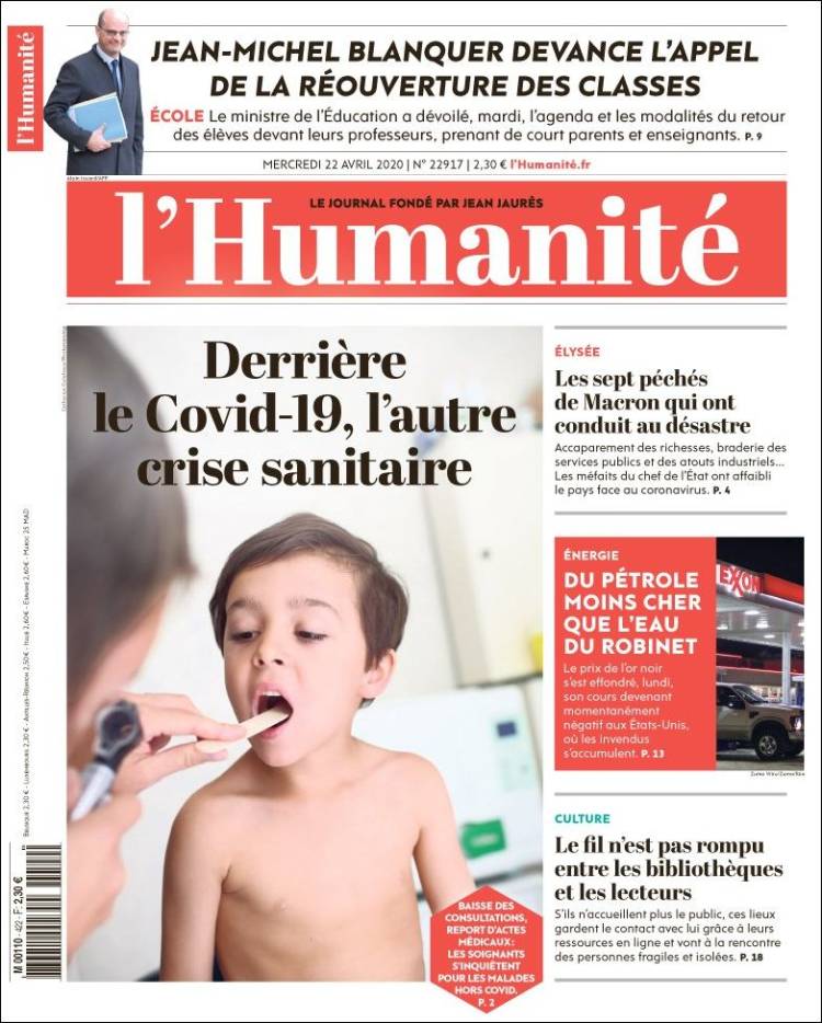 Portada de l'Humanite (Francia)