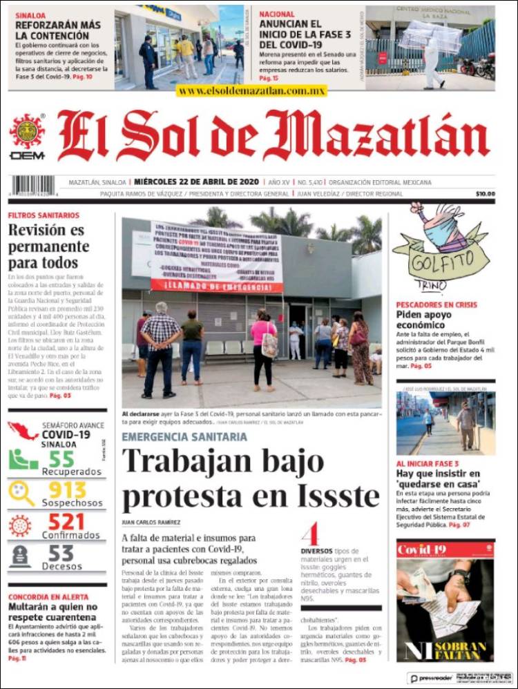 Portada de El Sol de Mazatlán (México)