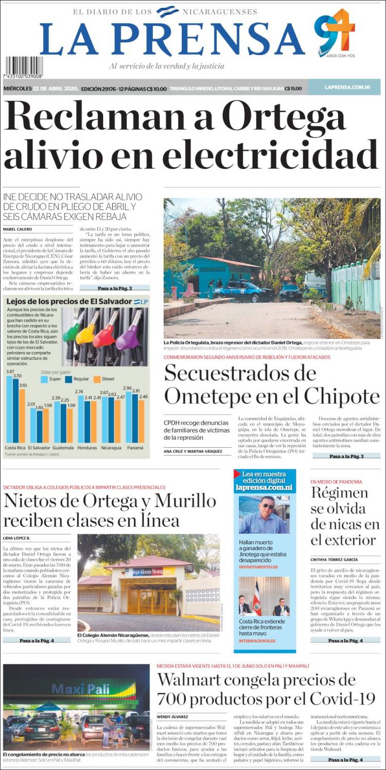 Portada de La Prensa (Nicaragua)