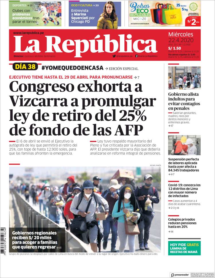 Portada de La Republica (Per&uacute;)