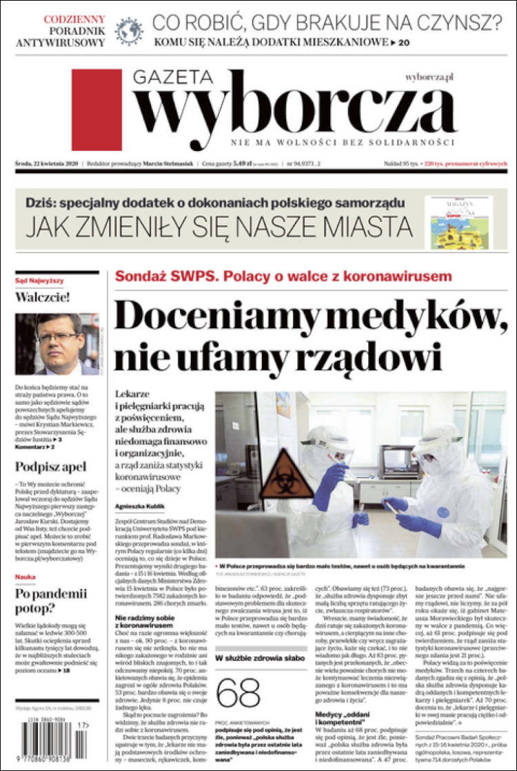 Portada de Gazeta Wyborcza (Polonia)