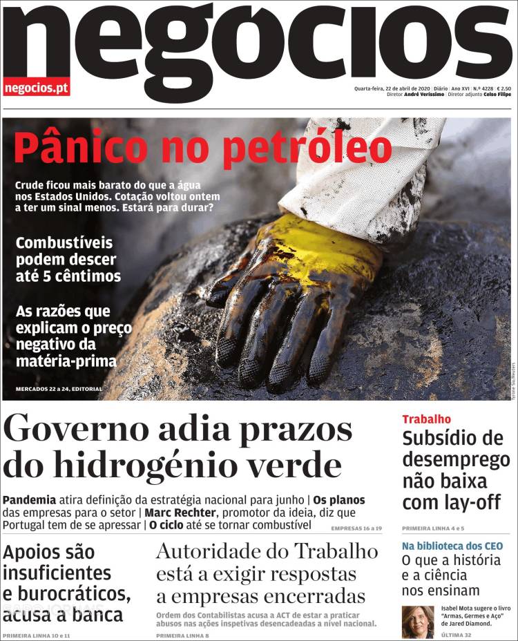 Portada de Jornal de Negócios (Portugal)