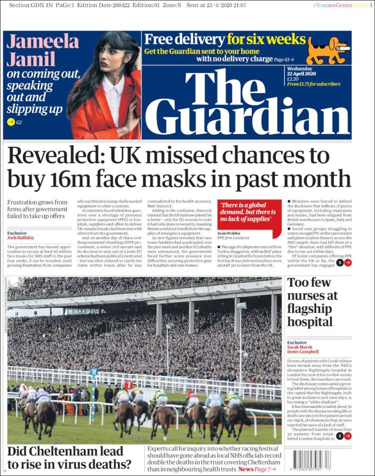 Portada de The Guardian (Reino Unido)