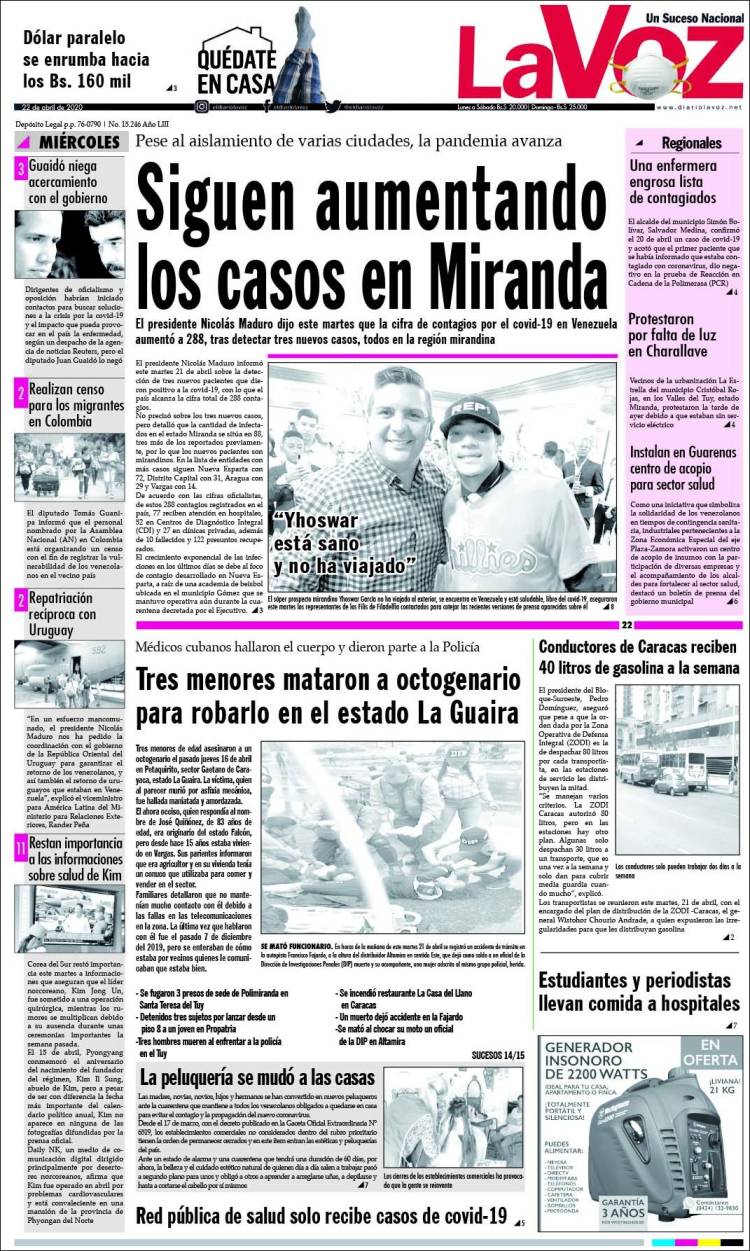 Portada de Diario La Voz (Venezuela)